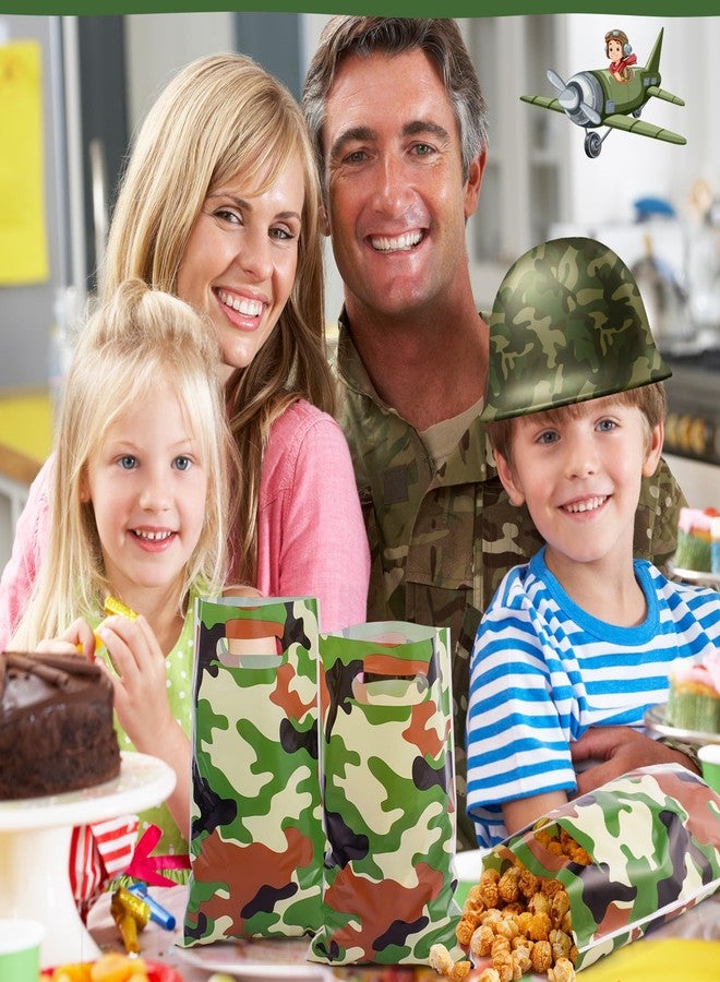 Funrous 100 Pcs Camo Party Gift Bags Green Camouflage Birthday Party Favor Goodie Bags Military Plastic Candy Totes for Veterans Army Baby Shower Birthday Decorations Supplies - Image 5